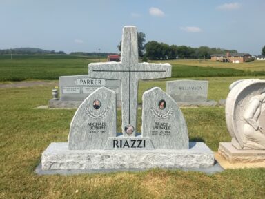 Riazzi - Silver Cloud Tall Cross design with twin companion stones and Porcelain Portraits